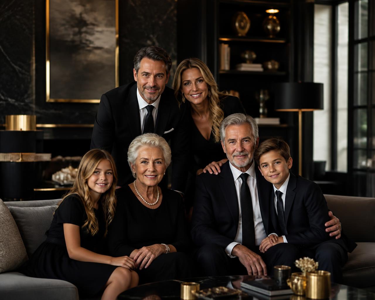 Multi-generational family together in an elegant home